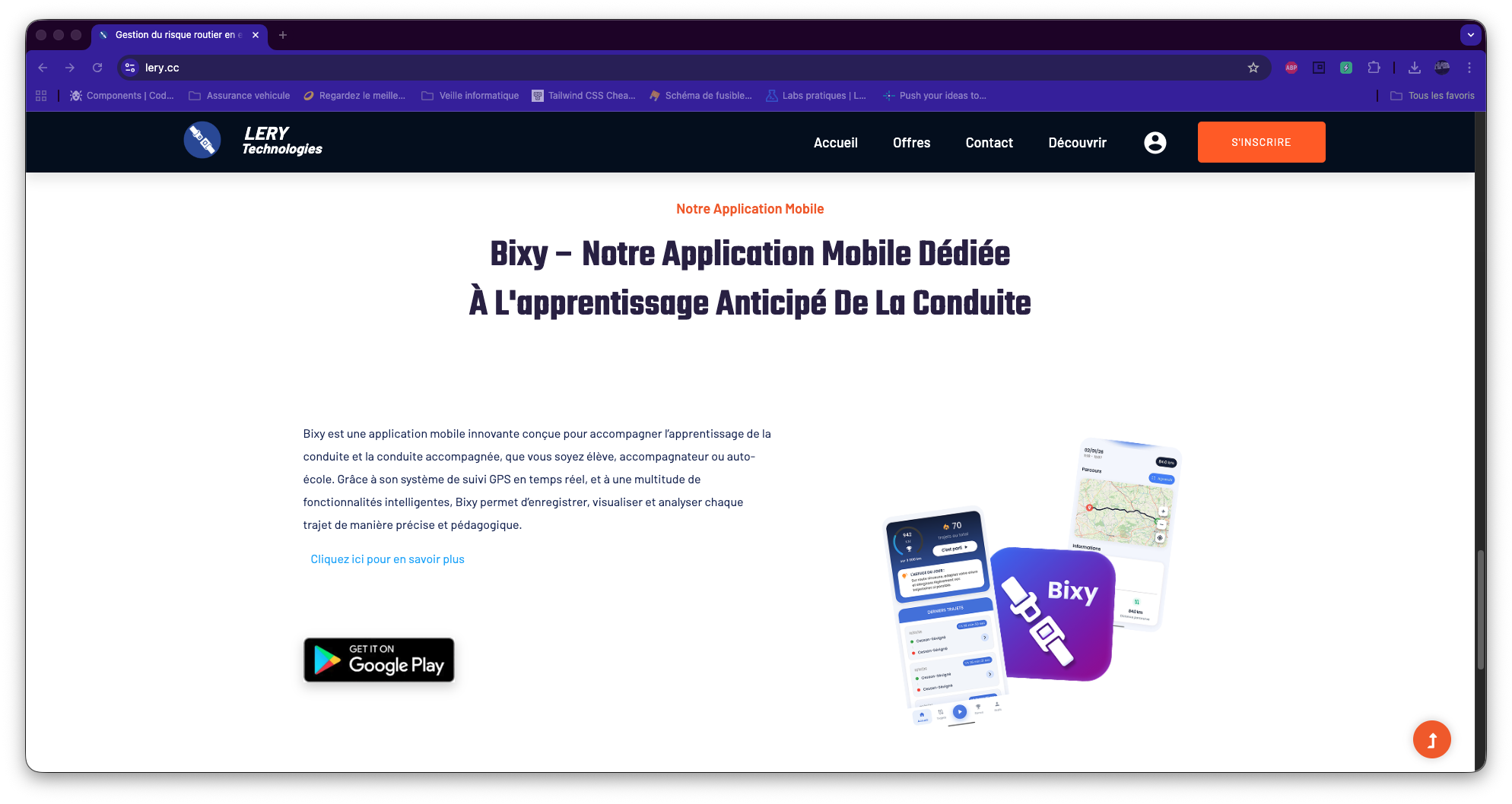 Section de présentation sur la page d'accueil