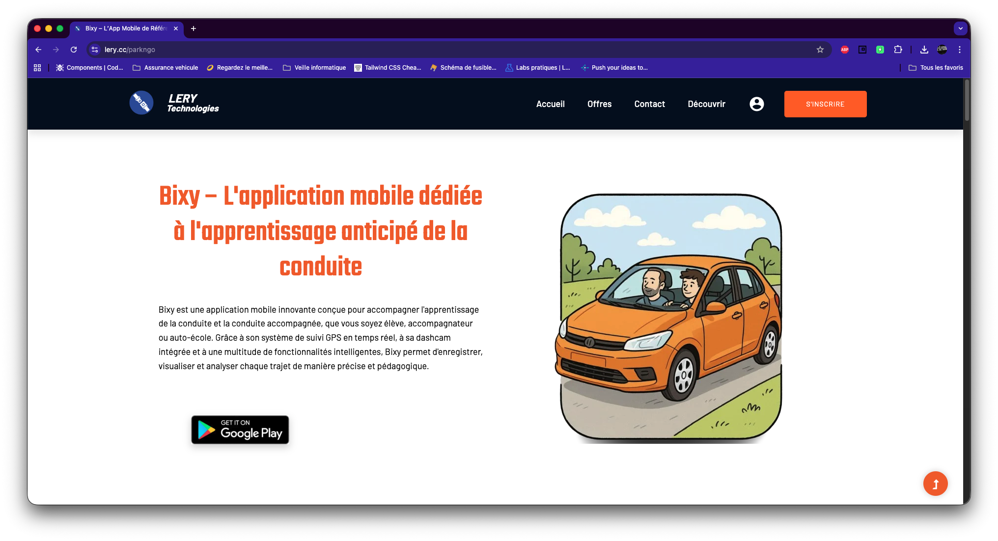 Page dédiée à la présentation de l'application