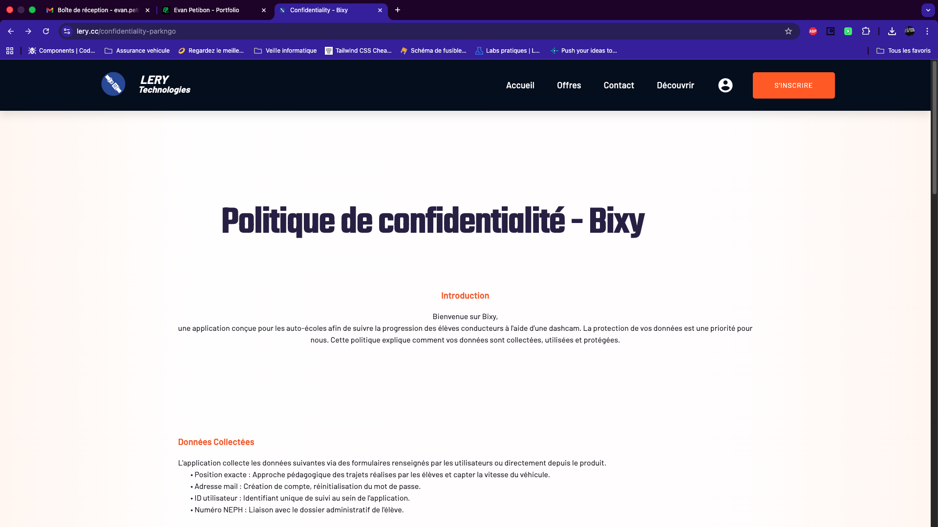 Page d'information sur les données personnelles